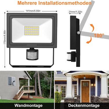 MEIKEE 25W LED Floodlight with Motion Sensor, Remote Control, 2100 LM, 6500K Cool White, Super Bright, 3 Modes, 10 Brightness Levels, Outdoor Floodlight, IP66 Waterproof, Spotlight for Garden, Garage, Sports Field, 2 Pack