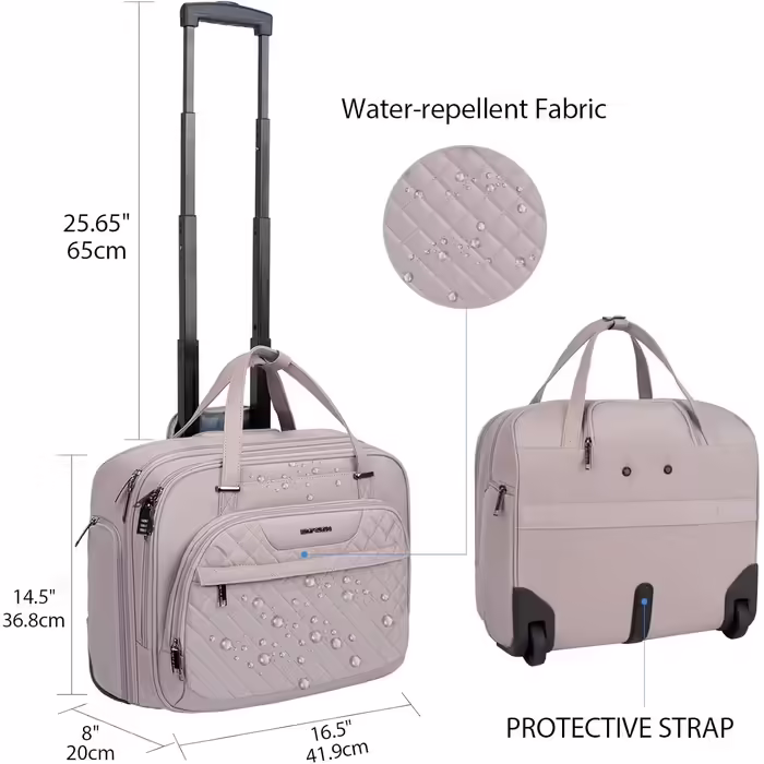 EMPSIGN Trolley Business Rolling Laptop Bag with Wheels, Rolling Laptop Case for Women Fits up to 15.6 Inch Laptop Briefcase on Wheels, Water-Resistant, with RFID Pockets, Pink