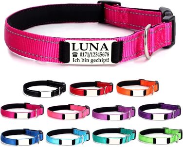 Персоналізований ошийник для собак, з іменем, для маленьких собак, 25-40 см, світловідбиваючий (фуксія, XS)