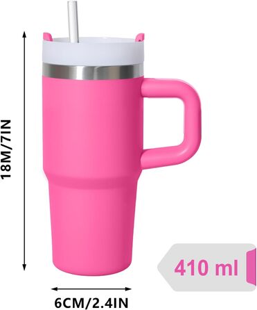 Термокружка ZAKVOP 410мл з трубочкою, кришкою та ручкою, рожева | Термокружка для кави та напоїв на виніс