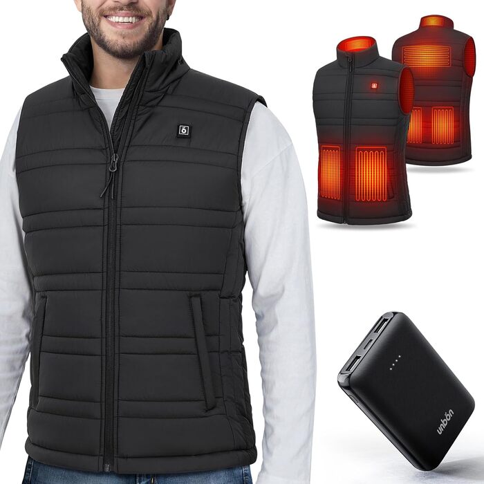 Обогріваючий жилет UNBON з акумулятором 10000mAh USB, чоловічий/жіночий, 3 режими нагріву, 6 зон нагріву, чорний