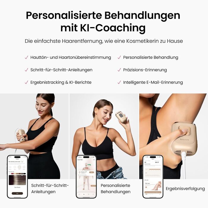 Пристрій для епіляції IPL 22J, 78W, з охолодженням сапфіром, для жінок, безболісна, для обличчя, бікіні, під пазухами, портативна (Champagner)