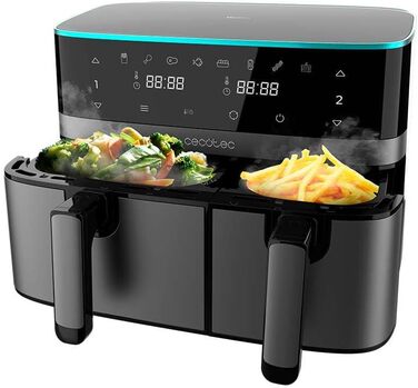 Фритюрниця без олії Cecotec Cecofry Advance 9000 Window 9L. 2200W, рухома перегородка, Dual Temp 80-200ºC, PerfectCook, 2 кошики (5,5 + 3,5L)
