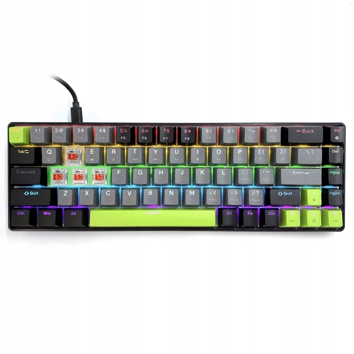 Ігрова механічна RGB-клавіатура 60% з тихими червоними перемикачами (Silent Red), USB-C