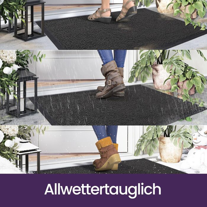 Килимок для дому та вулиці DEXI, 60x90 см, сірий - вологостійкий, неслизький, миючий