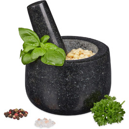 Набір для приготування спецій Relaxdays: гранітний ступка та пестик, 12 см, 300 мл, чорний