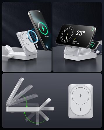 3-в-1 Бездротовий зарядний пристрій: Inductive Qi2, MagSafe, для iPhone 16/15/14/13/12, Apple Watch, AirPods (білий)