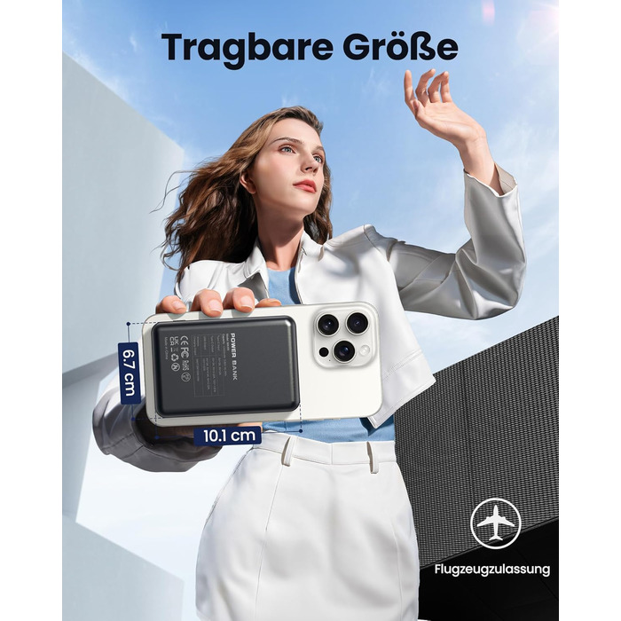Power Bank 12000mAh з MagSafe, Магнітний Пауербанк Швидка Зарядка QC4.0 22,5W PD20W USB-C, Бездротовий Акумулятор для iPhone 16/15/14/13/12, Чорний