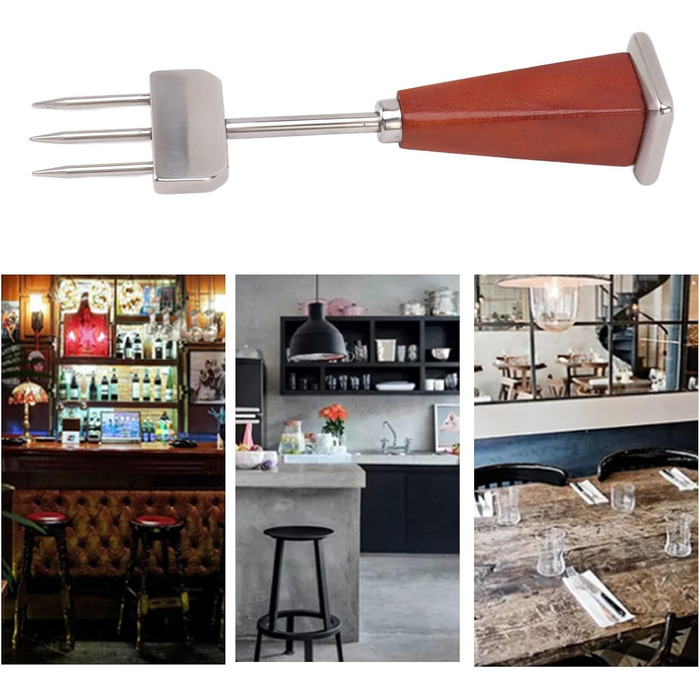 Ice Pick, Ice Crusher with Wooden Handle, Stainless Steel Ice Chisel Crusher, Stable, Practical Bar Ice Crusher, Chisel Crusher, Ice Chocolate Crusher for Home (B)