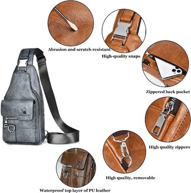 Чоловіча нагрудна сумка через плече з PU-шкіри, сіра (Wasserdicht)