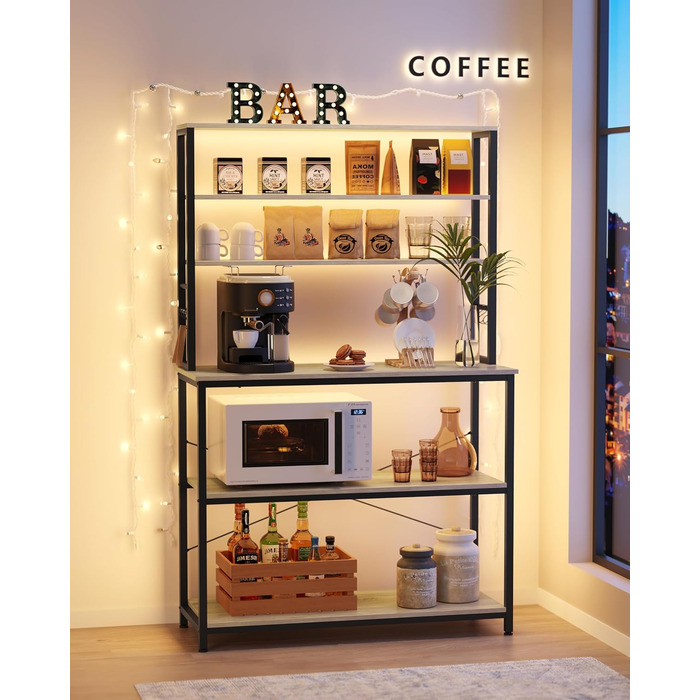 Стелаж кухонний VASAGLE, 6 полиць, гачки, сталевий каркас, 40 x 60 x 167 см, золотий дуб + білий