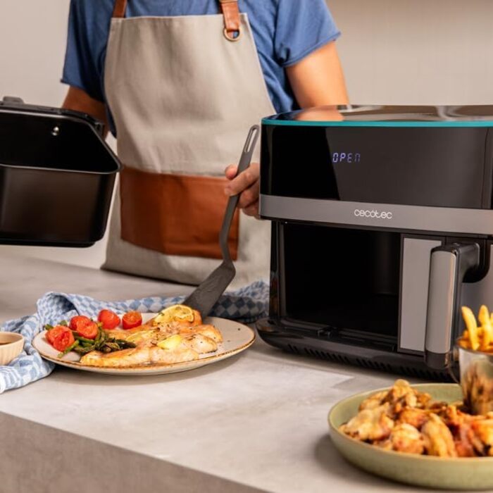 Фритюрниця без олії Cecotec Cecofry Advance 9000 Window 9L. 2200W, рухома перегородка, Dual Temp 80-200ºC, PerfectCook, 2 кошики (5,5 + 3,5L)
