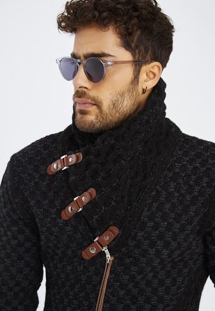 Чоловічий кардиган Eif Neson з в'язаного полотна на блискавці, Regular Fit, антрацитовий колір, для повсякденного та ділового стилю (3XL)