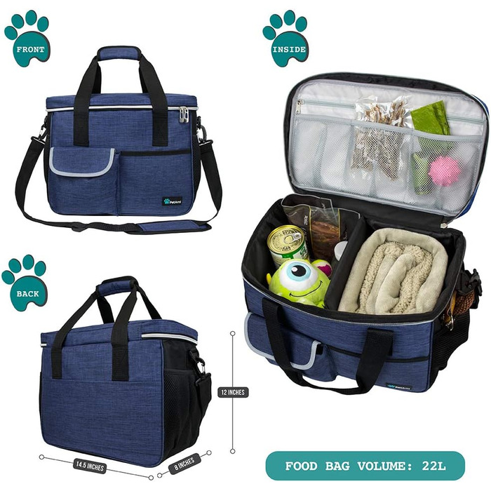 Сумка-органайзер для собак PetAmi: дорожня сумка для корму та аксесуарів, ідеальна для подорожей та кемпінгу (середня, Marineblau)