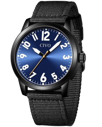 Чоловічий годинник CIVO з великими цифрами: аналоговий класичний годинник на зап'ясті з великими цифрами - водостійкий кварцовий військовий годинник для чоловіків з підсвічуванням - подарунок для чоловіків, людей похилого віку з поганим зором (B1 Чорний)