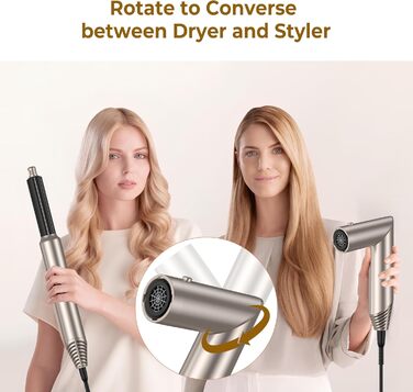 Фен-стайлер 6 в 1 для волосся, Airstyler Set, автоматичний локонів, термощітка, фен, мультистайлер для жінок, чорний (золотий)