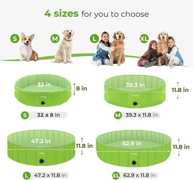 Foldable Dog Pool for Dogs, Dog Cushion Pool, Portable, for Dog Bath, Plastic, Large, Hard, Children's Pool (100 x 30 cm) (XLarge(160×30cm), Green)
