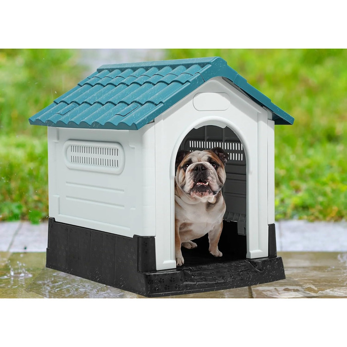 Lanco Small Dog Crate - Indoor/Outdoor Pet Kennel with Ventilation - Durable Blue & White 68x55x66cm