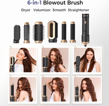 Набір для укладки волосся Pro Hairstyler 6 в 1: фен-щітка, стайлер, іонізація, 1000W, чорно-золотий