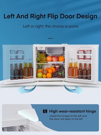 Міні-холодильник E 46L з відділенням для льоду, 42 dB, регулювання температури, енергозберігаючий, знімний дверний анфаз, для кухні, офісу, спальні, готелів та маленьких квартир (білий)