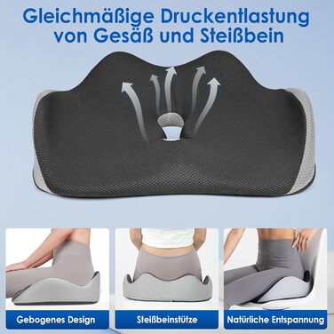 Ортопедична подушка для сидіння LustLocke з піною Memory Foam, для полегшення болю в куприку, геморої, для автомобіля, дивана, офісу та інвалідного візка, сірого кольору