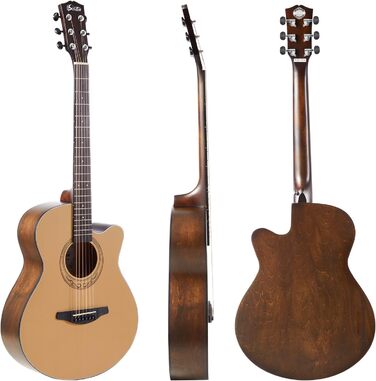 Акустична гітара Soldin 40 дюймів з масивною кришкою з ялини, комплект з аксесуарами (Gigbag, підставка, тюнер, ремінь, каподастр, струни, серветка, медіатори)