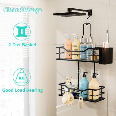 HapiRm Shower Shelf - Hanging Shower Rack 360° Adjustable Hook for Bathroom with 4 Hooks, Hanging Shower Caddy for Shampoo, Conditioner, and Bathroom Storage