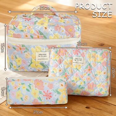 Набір косметичок 3 шт. з квітковим принтом для жінок та дівчат, дорожні косметички, кульчики для макіяжу, косметичні сумочки