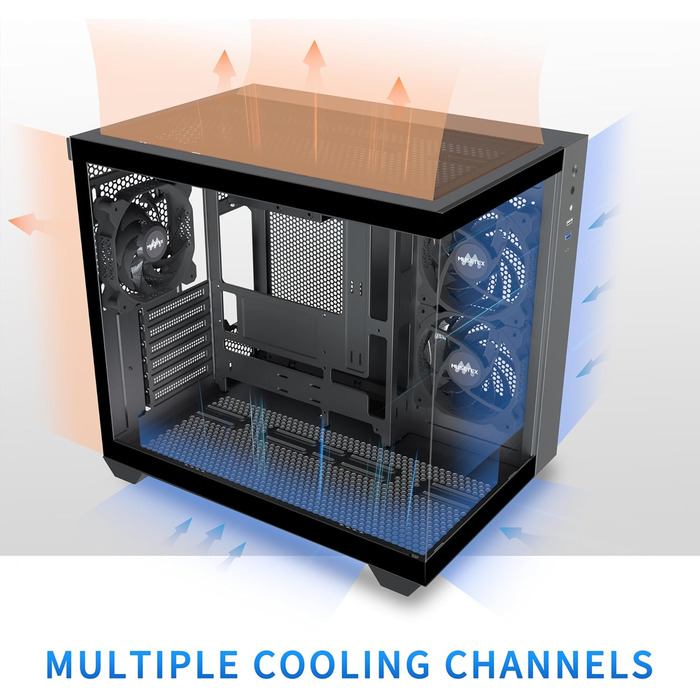 Корпус для ПК ATX MUSETEX Y6, чорний, з 3 вентиляторами, скляна панель, Type-C, Mid Tower