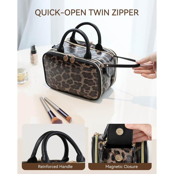 Косметичка-органайзер велика, водонепроникна, з ручкою та кількома відділеннями (Leopard, M)