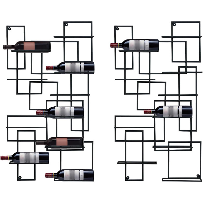 Підвісна полиця для вина на 10 пляшок, металева, чорна, 110x60x10 см (2 шт.)