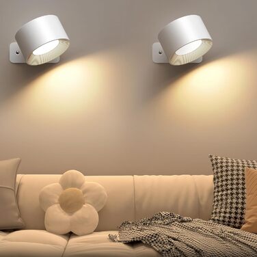 LED настінне освітлення Mexllex: 2 шт., USB-зарядка, 3 кольори, 3 режими яскравості, 360° поворот, сенсорне керування, бездротове, білий