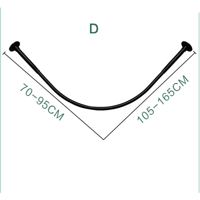 Штанга для душу без свердління, чорна, 70-95x105-165 см, з кільцями для душу (з нержавіючої сталі)
