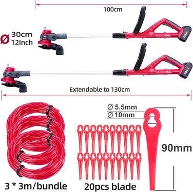 WONET Cordless String Trimmer incl. 2 Batteries and Charger with Automatic Line Feed and Telescopic & Swivel Handle – Making Gardening Easy