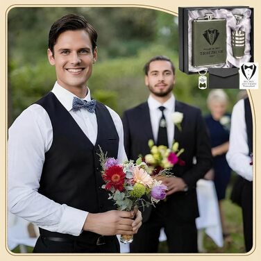 Персоналізований набір фляг 8oz з гравіюванням – фляга з нержавіючої сталі, 4 склянки, воронка та подарункова коробка для дружби, подарунок на весілля для чоловіків та жінок, сірий колір