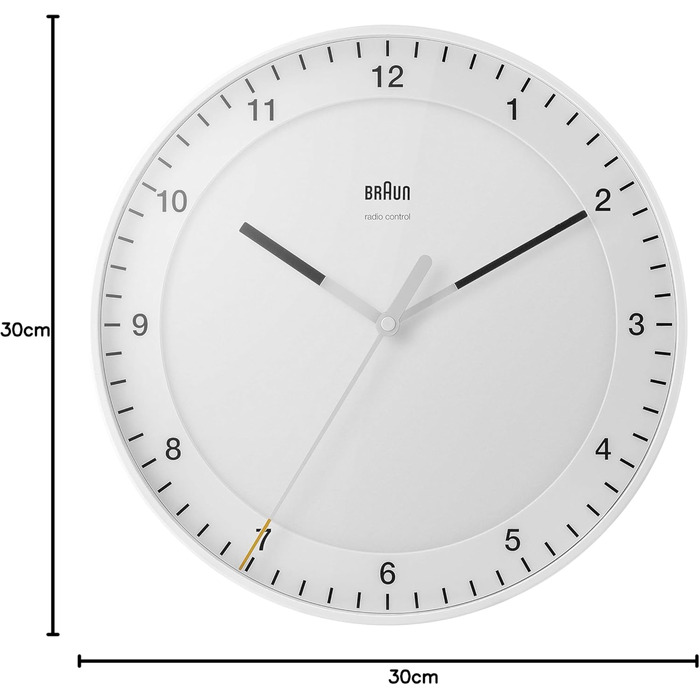Braun Classic Large Radio Wall Clock, Central European Time Zone (CET/GMT+1) with a quiet movement, easy-to-read dial, 30cm diameter, white model BC17W-DCF.