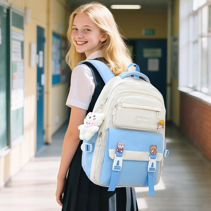 Шкільний рюкзак Tanou для дівчаток 4-х частинний, для 3-7 класів, з пеналом та сумкою через плече, блакитний