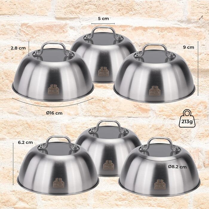 Набір для приготування Smash Burger: прес для гамбургерів, дзвоник, лопатка, нержавіюча сталь 304, гарантія 10 років (6 дзвоників з віконцем)