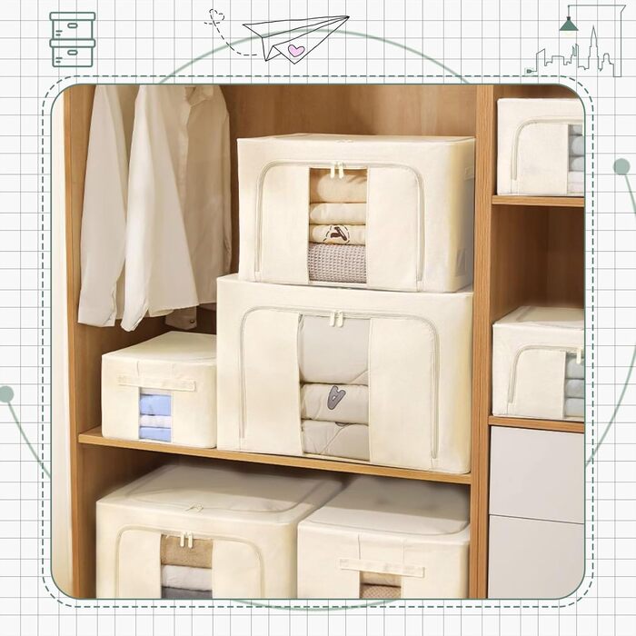 Органайзери для зберігання постільної білизни та одягу 2 шт. - Складані коробки для шафи та гардеробу (Сірий-24L, Хакі-100L)