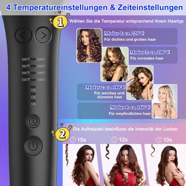 Автоматичний локкен - Lockenstab Lockenstab, великі локони, 4 температурні режими, швидкий нагрів, довготривалий ефект (чорний)