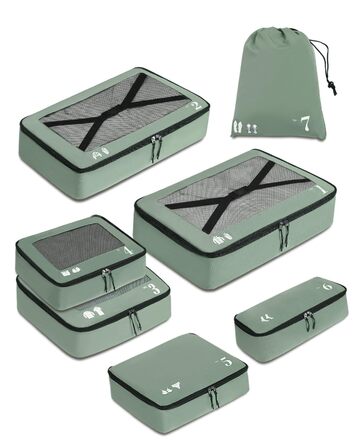 Набір органайзерів для валізи ECOHUB 7 шт., тревел-куби з блискавкою, з переробленого PET, зелений колір