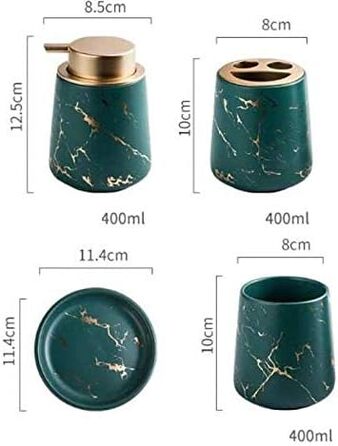 Набір аксесуарів для ванної кімнати з кераміки, 4 шт. (темно-зелений), набір для ванної кімнати, себорегулятор, тримач для зубних щіток, мильниця, мармурова текстура