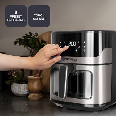 Фритюрниця повітряна BLACK+DECKER BXAF6500E, 1600W, 6.5л, 1300г картоплі фрі, 8 програм, регулювання температури 80-220°C