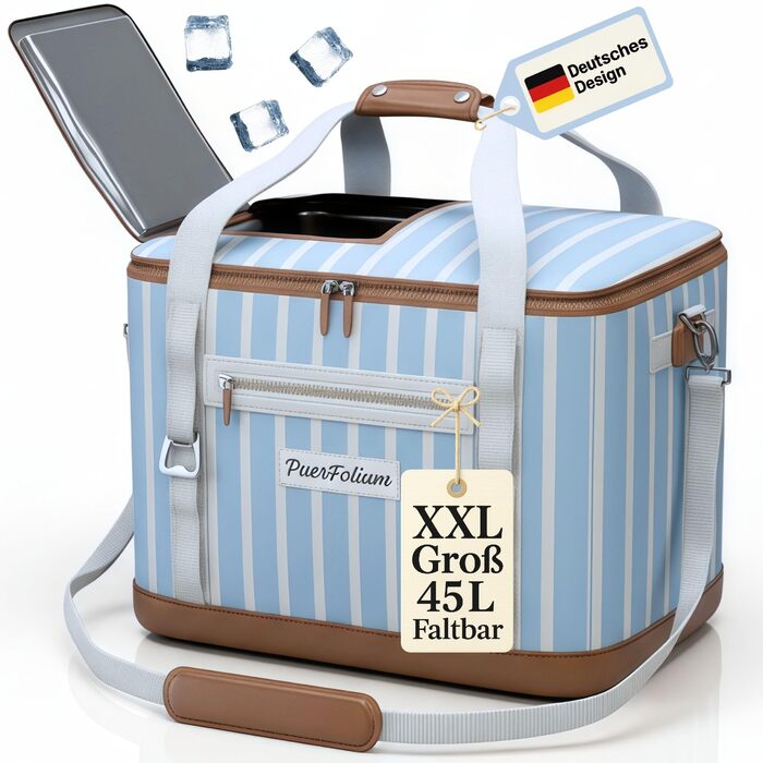 Велика сумка-холодильник 45L XXL блакитна для пікніка, пляжу, авто, кемпінгу, відпочинку на природі