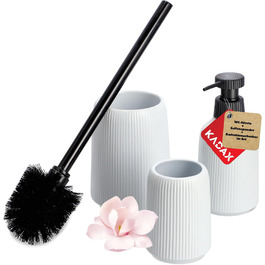 KADAX Bathroom Accessories Set, Modern Bathroom Accessories, Ceramic Bathroom Accessories, Bathroom Accessories (White: Toothbrush Holder, Soap Dispenser, Toilet Brush)