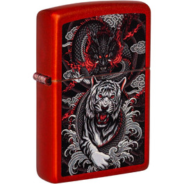 Запальничка Zippo з дизайном Дракон і Тигр, металева, червона