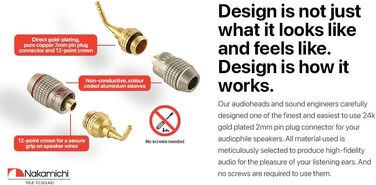 Бананові роз'єми Nakamichi FanLock Excel-Serie, 24K позолочені штекери 2мм для акустичних кабелів Hi-Fi, 10-18 AWG, 4мм, 4 шт (2 пари)