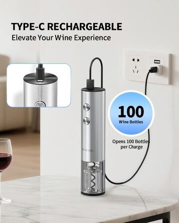 Електричний відкривачка вин CIRCLE JOY 6-в-1 з зарядною станцією, набір з нержавіючої сталі, з різаком фольги та вакуумними закривачами