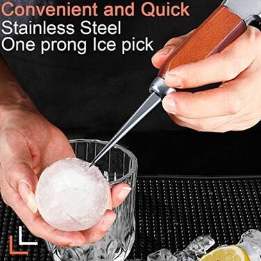 SuproBarware Ice Pick Set with 5-18.2 cm and 17.2 cm Stainless Steel Ice Crusher with Wooden Handle, Japanese Style, Ideal for Bars and Home