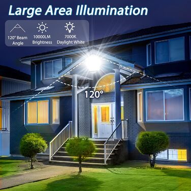 LED Floodlights with Motion Sensor Outdoor 100W 2 Pack, 10000LM LED Spotlights with Motion Sensor, 6500K Cool White Outdoor Floodlights, IP67 Waterproof Floodlights for Warehouse, Garden, Garage